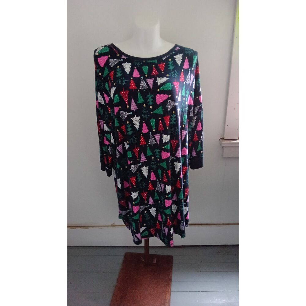 Live Well Black Christmas Tree Printed Long Sleeve Tunic Top Size 22/24W